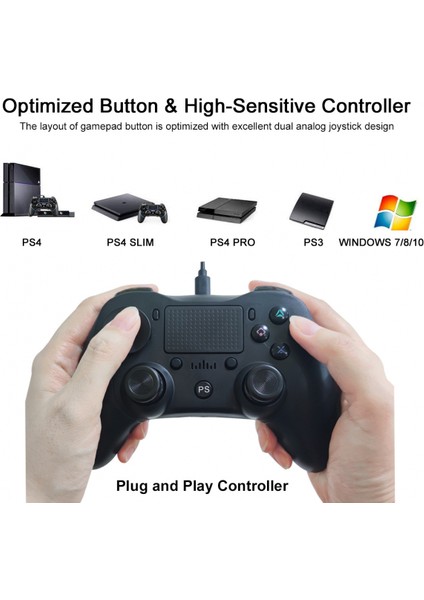 USB Kablolu Gamepad Oyun Denetleyicisi Dokunmatik Yüzeyli Ergonomik Oyun Kolu Çift Joystick Ayrılabilir USB Kablosu Mavi (Yurt Dışından)