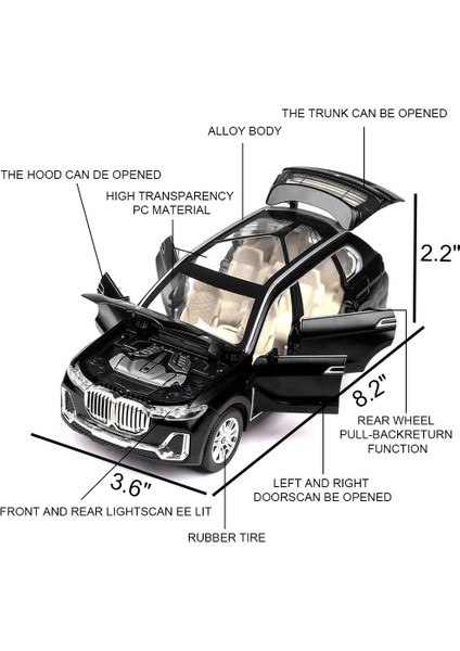1/24 Bmw X7 Suv Model Araba Oyuncak Döküm Oyuncak Arabalar, Çinko Alaşımı Ses ve Işık ile Geri Çekin Oyuncak Araba Çocuklar Için Erkek Kız Hediyesi, Doğum Günü Hediyeleri, Koleksiy (Yurt Dışından)