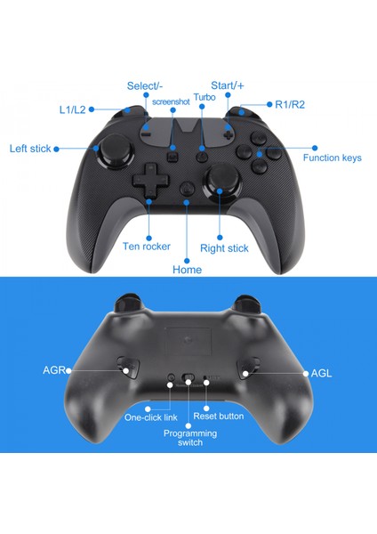 Kablosuz Switch Pro Denetleyici, Kablosuz Switch Gamepad, Switch/pc Için, Gyro Ekseni/çift Titreşimi, Ergonomik Tasarım Kaymaz, Joystick'li Uzaktan Gamepad (Siyah) (Yurt Dışından)