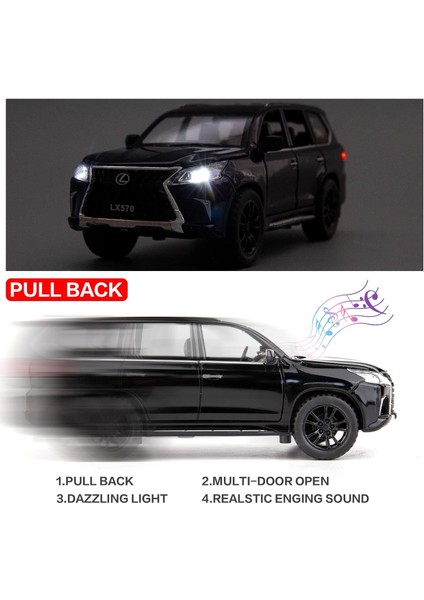 1/32 Lüks Suv Model Arabada Lexus LX570 Off-Road Için Uyumlu, Çinko Alaşımlı Geri Çekin Oyuncak Araba Çocuklar Için Ses ve Işık ile Erkek Kız Hediye (Siyah) (Yurt Dışından)
