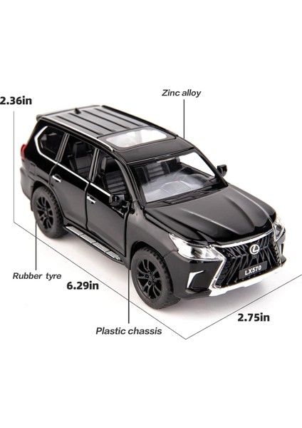 1/32 Lüks Suv Model Arabada Lexus LX570 Off-Road Için Uyumlu, Çinko Alaşımlı Geri Çekin Oyuncak Araba Çocuklar Için Ses ve Işık ile Erkek Kız Hediye (Siyah) (Yurt Dışından)