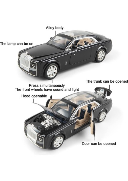 Zarif Araba Modeli 1/24 Rolls-Royce Sweptail Model Araba, Çinko Alaşımlı Geri Çekin Oyuncak Araba Çocuklar Için Ses ve Işık ile Erkek Kız Hediye. (Siyah C) (Yurt Dışından) modelleri