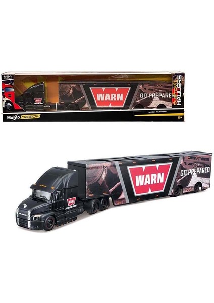 Mack Anthem Kapalı Araç Taşıyıcı Warn - Grafiklerle Hazırlanmış Siyah Özel Nakliye Araçları Serisi 1/64 Döküm Model 12418-WA (Yurt Dışından)