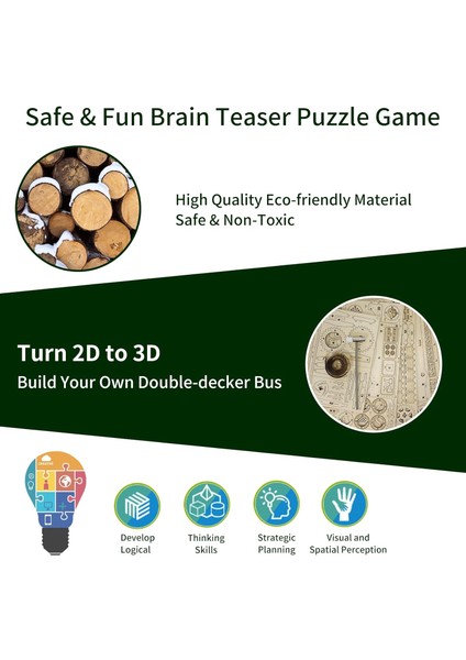 Yetişkinler Için 3D Ahşap Yapboz, Çift Katlı Otobüs 3D Yapboz Bulmacalar, Dıy Model Araç Kiti El Sanatları Ahşap El Sanatları Mekanik Hobiler Oyuncak, 14+ Gençler Için Doğum Günü A (Yurt Dışından)