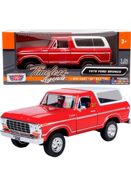 1978 Ford Bronco 1:24 Pres Döküm Model Araba Suv Sut Kamyon Motormax 79373 (Kırmızı) (Yurt Dışından)