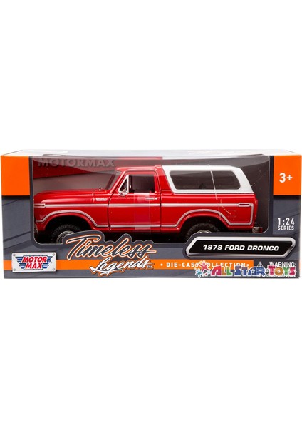 1978 Ford Bronco 1:24 Pres Döküm Model Araba Suv Sut Kamyon Motormax 79373 (Kırmızı) (Yurt Dışından) modelleri