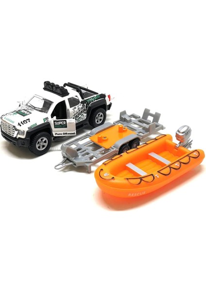 Kamyonet Römork Çekme Sürat Teknesi 2'si 1 Arada Oyun Seti Pres Döküm Model Araba Metal Geri Çekme Oyuncak Arabalar 1/36 Suv Araç Dış Mekan Sandbox Macera Oyun Seti Kapılar Açık Iş (Yurt Dışından)