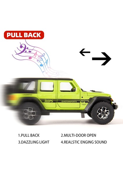 1/32 Wrangler Alaşımlı Döküm Geri Çekme Model Araba Koleksiyon Hediyesi ile Işık ve Ses Oyuncak Araç Için Uyumlu Çocuk Erkek Kız Bebek Noel Doğum Günü Hediyesi Yeşil (Yurt Dışından) modelleri