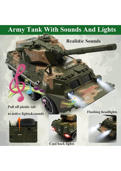 Erkekler Için Tank Oyuncakları Askeri Kamyon Zırhlı Tank Ordu Arabası Savaş Modeli Kamyon Çocuklar Için Işıklı ve Sesli Geri Çekilmiş Oyuncak Araç Doğum Günü Noel Partisi Hediyesi (Yurt Dışından)