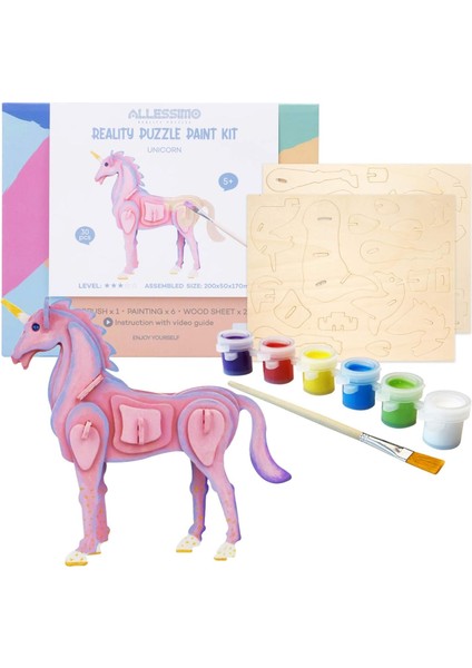 - Create + Paint 3D Paint Puzzle Reality Ahşap (Tek Boynuzlu At - 30 Adet) Model Boya Seti, Fırçalı Oyuncaklar Çocuklar Için Yapboz Oluştur 3D Bulmacalar Eğitici El Sanatları Yapı (Yurt Dışından)