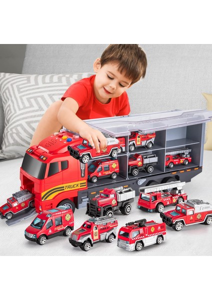 4 5 6 Yaş Erkek Çocuklar Için Yürümeye Başlayan Oyuncaklar, Döküm, Alaşım Metal Acil Yangın Kurtarma Aracı Taşıma Araba / Kamyon Oyuncak Seti, 3-9 Yaş Çocuklar Için Oyun Minderli K (Yurt Dışından)