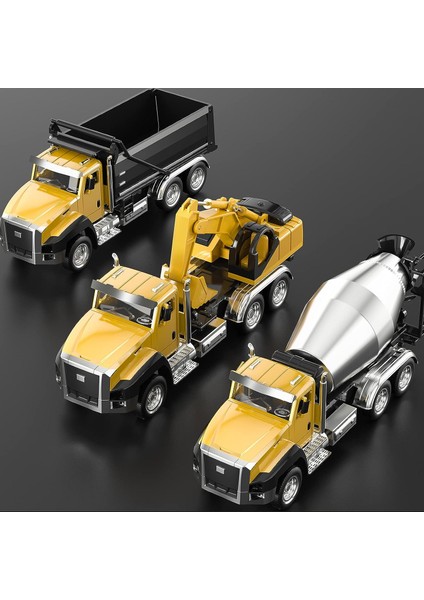 Paket Döküm Mühendisliği Inşaat Araçları, Damperli Kamyon, Kazıcı, Mikser Kamyonu, 1/50 Ölçekli Metal Koleksiyon Model Arabalar, Erkek ve Kız Çocuklar Için Kapıları Açılan Geri Çek (Yurt Dışından)