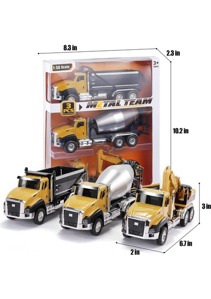 Paket Döküm Mühendisliği Inşaat Araçları, Damperli Kamyon, Kazıcı, Mikser Kamyonu, 1/50 Ölçekli Metal Koleksiyon Model Arabalar, Erkek ve Kız Çocuklar Için Kapıları Açılan Geri Çek (Yurt Dışından)
