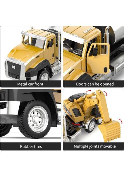 Paket Döküm Mühendisliği Inşaat Araçları, Damperli Kamyon, Kazıcı, Mikser Kamyonu, 1/50 Ölçekli Metal Koleksiyon Model Arabalar, Erkek ve Kız Çocuklar Için Kapıları Açılan Geri Çek (Yurt Dışından)