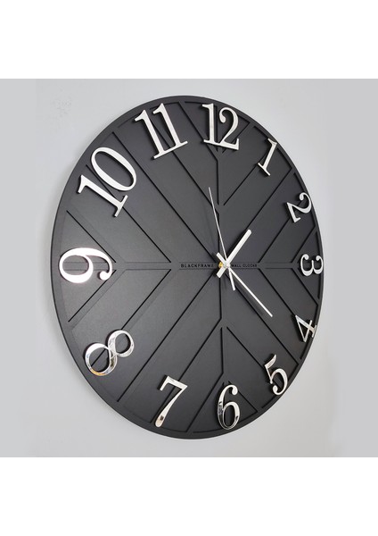 - Diagonal Lines - Siyah & Gümüş - 50CM Duvar Saati