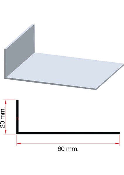 Alüminyum Köşebent L Profil 60*20 Antrasit 100 Cm.