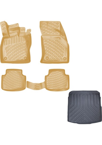 Vw Passat B8 3D Havuzlu Paspas Bej Renk + 3D Bagaj Havuzu Paspası Sedan 2015 - 2018 Arası - Friemats