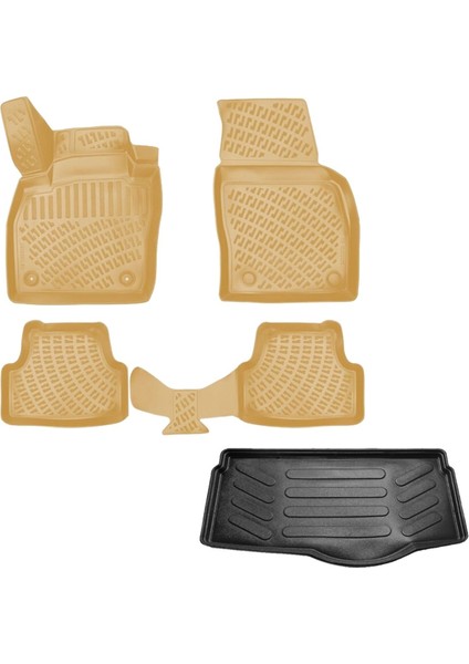 Seat Ibiza 3D Havuzlu Paspas Bej Renk + 3D Bagaj Havuzu Paspası 2017 Sonrası - Rizline Marka