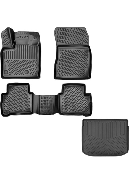 Nissan Qashqai 3D Havuzlu Paspas + 3D Bagaj Havuzu Üst Kısım 2022 Sonrası Siyah - Rizline Marka