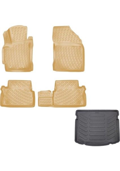 Toyota Auris 3D Havuzlu Paspas Bej Renk + 3D Bagaj Havuzu Paspas 2013 - 2020 Arası - Rizline Marka