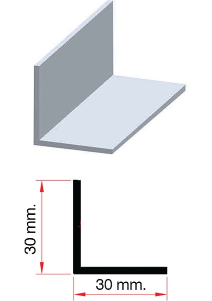 Alüminyum Köşebent L Profil 30*30 Naturel 200 Cm.