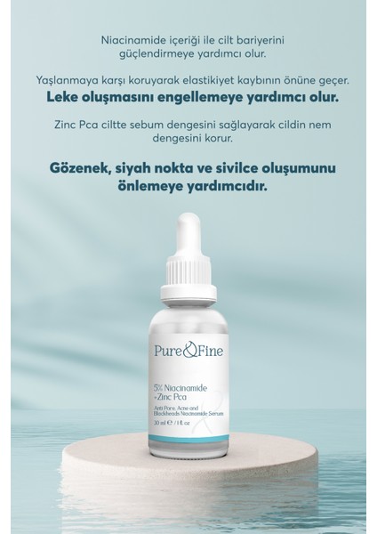 Siyah Nokta ve Sivilce Karşıtı Niacinamide Cilt Bakım Serumu 30 ml (Niacinamide 5% & Zinc Pca)