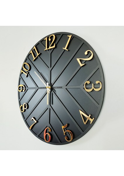 - Diagonal Lines - Siyah & Gold - 50CM Duvar Saati
