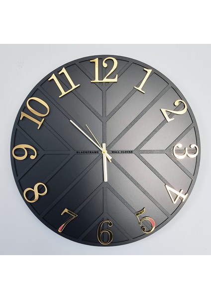 - Diagonal Lines - Siyah & Gold - 50CM Duvar Saati