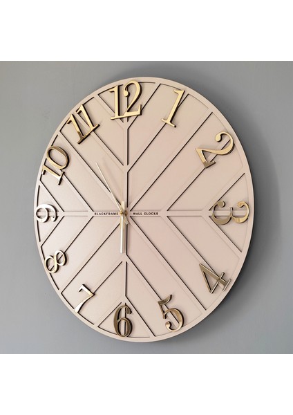 - Diagonal Lines - Krem & Gold - 50CM Duvar Saati