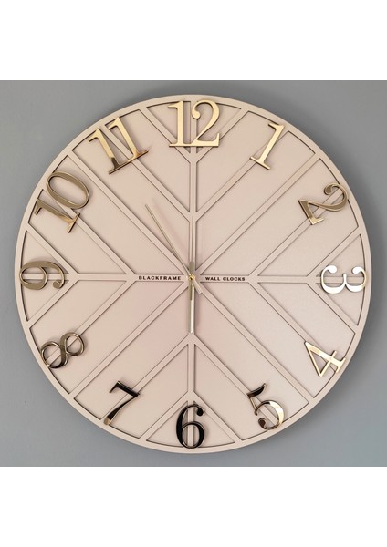 - Diagonal Lines - Krem & Gold - 50CM Duvar Saati