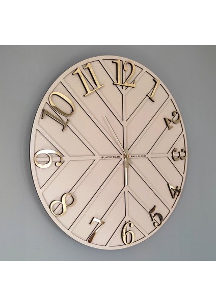 - Diagonal Lines - Krem & Gold - 50CM Duvar Saati