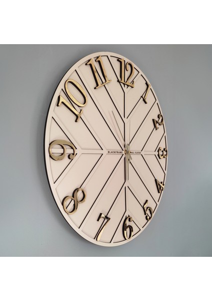 - Diagonal Lines - Krem & Gold - 50CM Duvar Saati