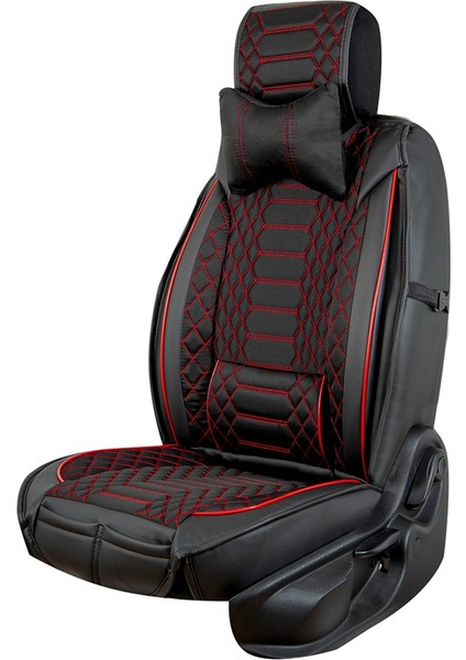 Nissan Skystar Lüx Deri Oto Koltuk Kılıfı 5'li Set Tam Takım Cross Siyah Kırmızı fırsatları