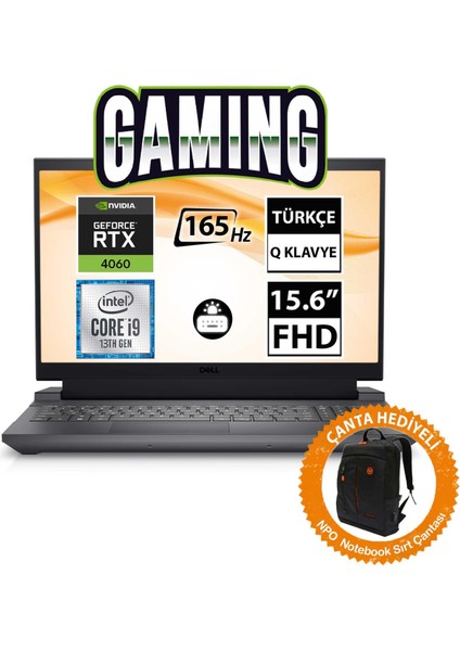 G15 5530 G155530016U05 I9-13900HX 32GB 512SSD+1TBSSD RTX4060 15.6" Fullhd Freedos Taşınabilir BILGISAYAR-CNT006