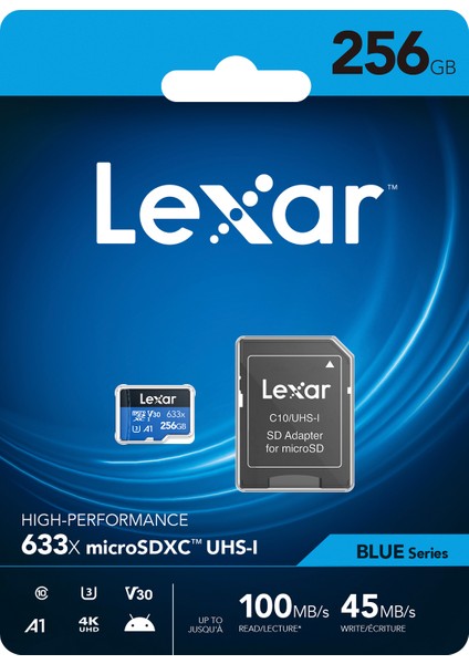LSDMI256BBEU633A 256GB 633X microSDXC UHS-I 100Mb/sn Read 45Mb/sn Write + SD Adaptor U3 A1 4K Class10 Hafıza Kartı
