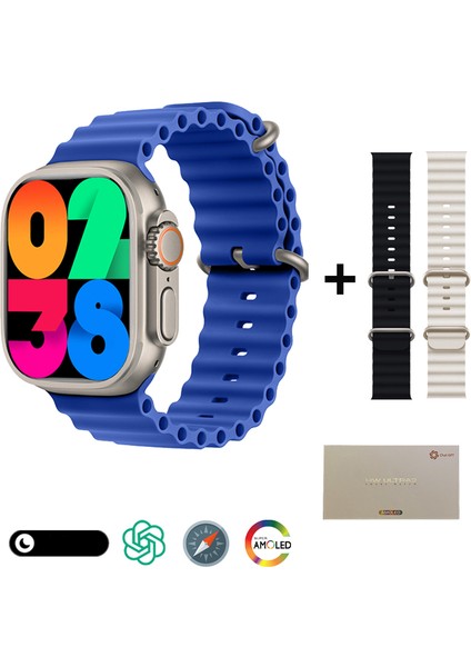 Hw Ultra 2 49MM 2.1inç Amoled Ekran "3 Kordon" Chatgpt+Pusula Özellikli Watch Ultra 2 Akıllı Saat