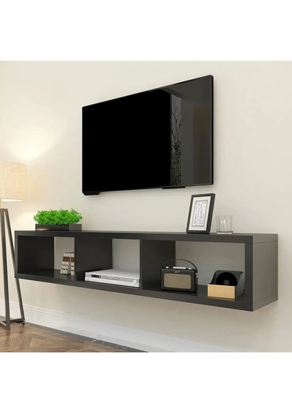 Siyah 120 cm Tv Ünitesi Duvar Rafı Kitaplık Tv Sehpası Tv Stand