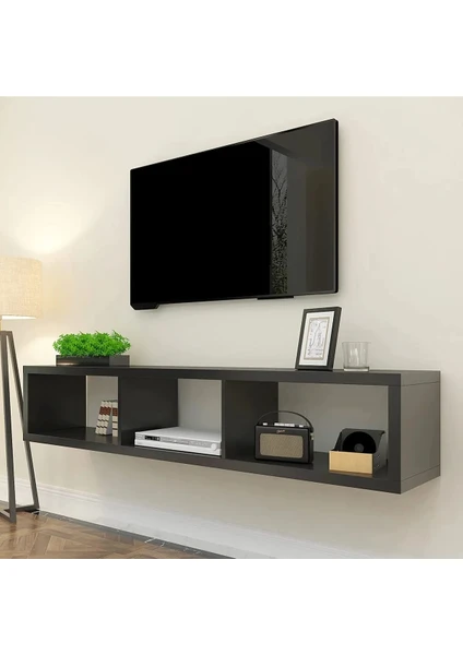 Ekta Mobilya Siyah 120 cm Tv Ünitesi Duvar Rafı Kitaplık Tv Sehpası Tv Stand