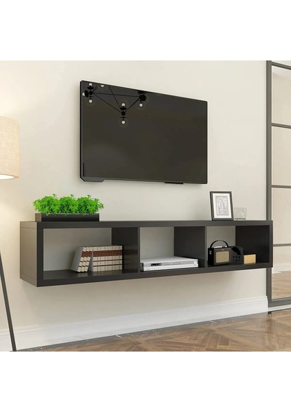 Siyah 120 cm Tv Ünitesi Duvar Rafı Kitaplık Tv Sehpası Tv Stand