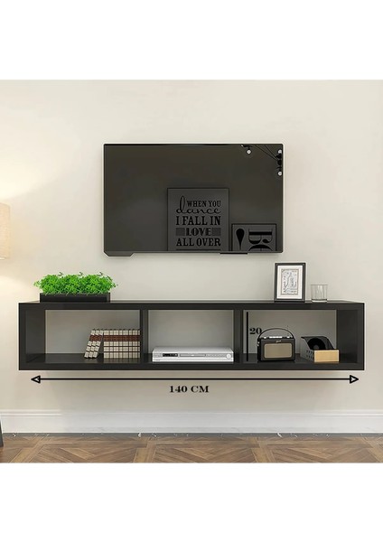 Siyah 120 cm Tv Ünitesi Duvar Rafı Kitaplık Tv Sehpası Tv Stand