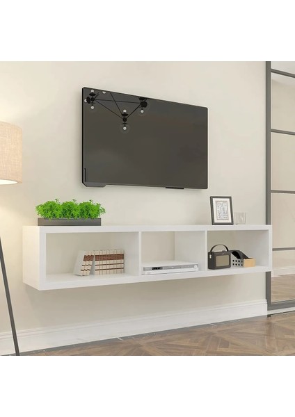 Ekta Mobilya BEYAZ120 cm Tv Ünitesi Duvar Rafı Kitaplık Tv Sehpası Tv Stand