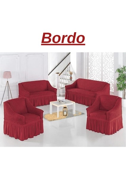 3+3+1+1 Bürümcük Koltuk Takımı Örtüsü. Etekli Streç Esnek Lastikli Çekyat Kanepe Kılıfı