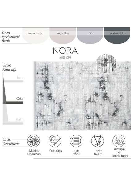 Nora 6213 Gri Salon Halısı Kesme Halı Yolluk Koridor Halısı Makine Dokuma Yatak Odası Halısı
