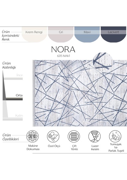 Nora 6215 Mavi Salon Halısı Kesme Halı Yolluk Koridor Halısı Makine Dokuma Yatak Odası Halısı