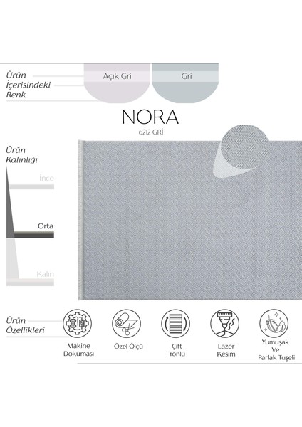 Nora 6212 Gri Salon Halısı Kesme Halı Yolluk Koridor Halısı Makine Dokuma Yatak Odası Halısı