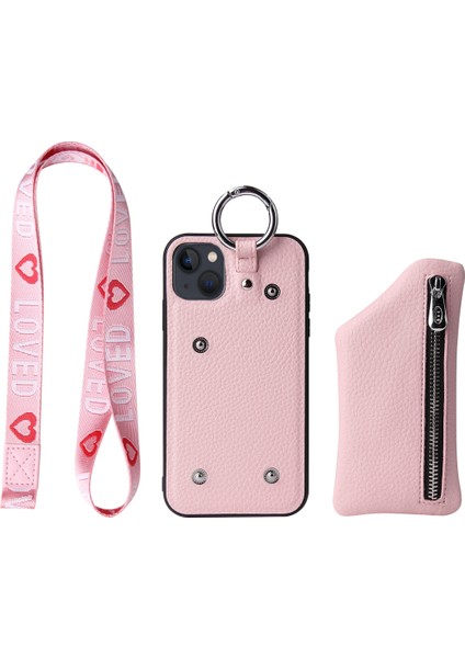 iPhone 15 Bozuk Para Cüzdanı ve Standlı Telefon Kılıfı - Pembe (Yurt Dışından)