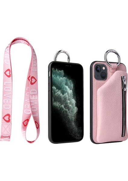 iPhone 15 Bozuk Para Cüzdanı ve Standlı Telefon Kılıfı - Pembe (Yurt Dışından)