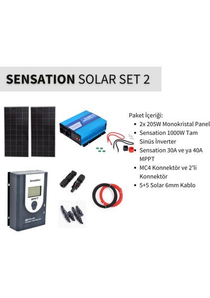 Solar Set Paket 2 (Karavan, Bağ Evi) Monokristal Güneş Paneli-Mppt-Inverter Tam Sinus