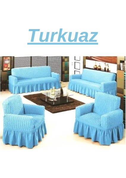 3+2+1+1 Bürümcük Koltuk Takımı Örtüsü. Etekli Streç Esnek Lastikli Çekyat Kanepe Kılıfı