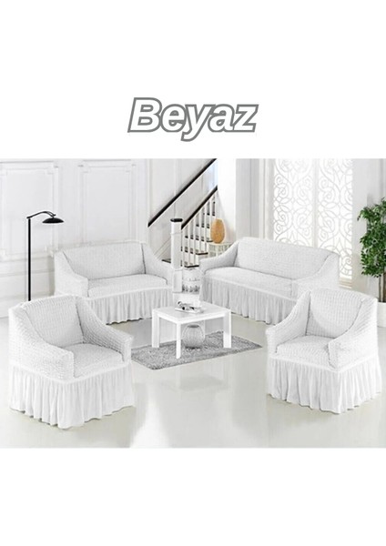 3+2+1+1 Bürümcük Koltuk Takımı Örtüsü. Etekli Streç Esnek Lastikli Çekyat Kanepe Kılıfı